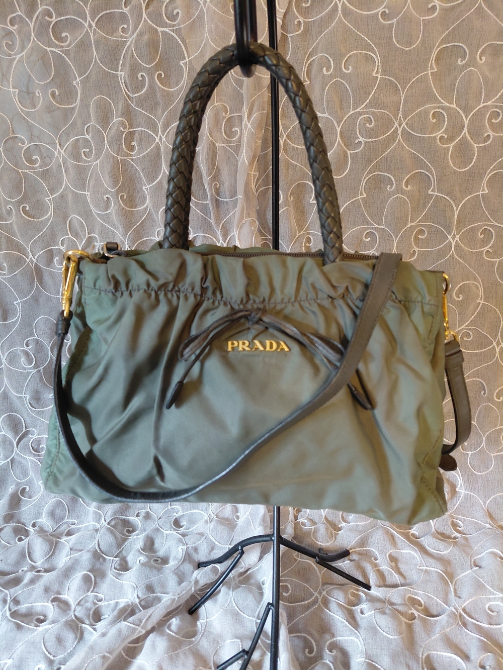 Prada Olive Tessuto 2 Way with Braided Handles